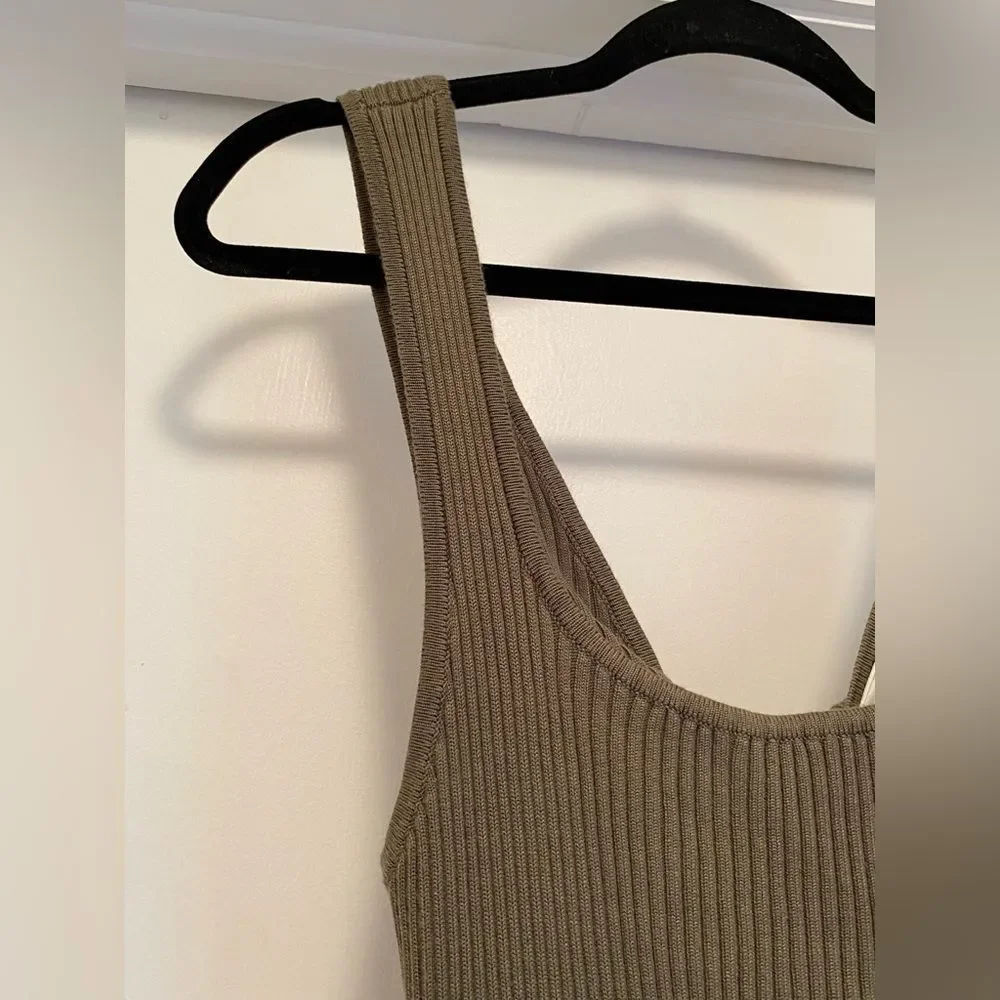 Abercrombie & Fitch Ribbed Bodycon reversible tank Dress Size Medium Olive Green
